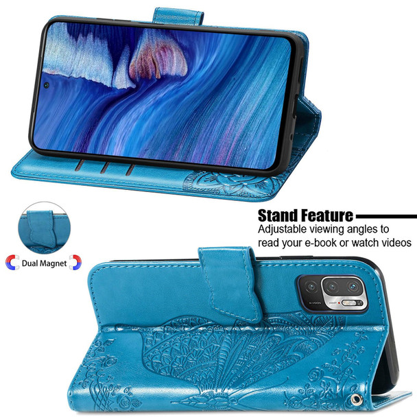 Xiaomi Redmi Note10 5G Butterfly Love Flowers Embossed Horizontal Flip Leather Case with Holder & Card Slots & Wallet & Lanyard(Blue)