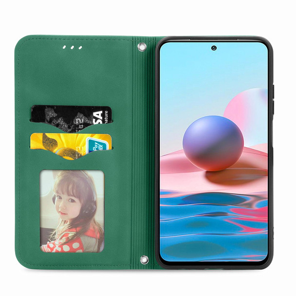 Xiaomi Redmi Note 10 4G Retro Skin Feel Business Magnetic Horizontal Flip Leather Case with Holder & Card Slots & Wallet & Photo Frame(Green)