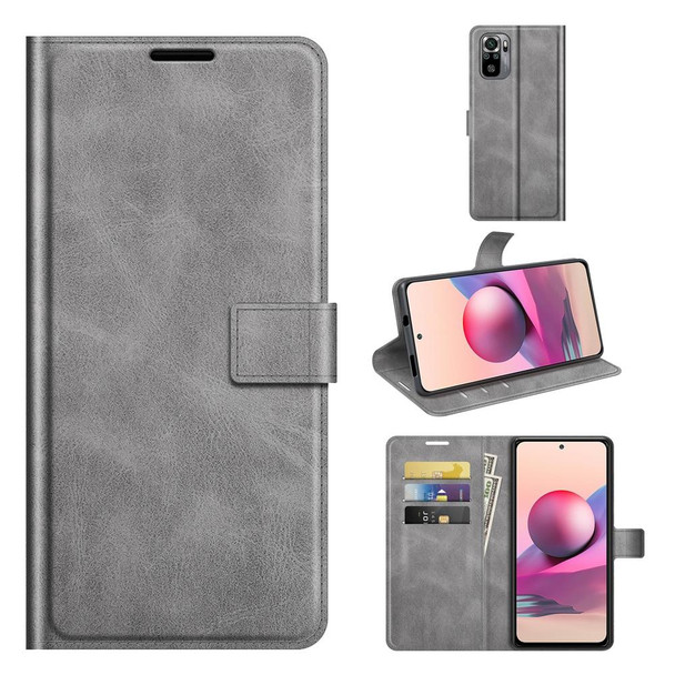 Xiaomi Redmi Note 10 4G /Redmi Note 10S Retro Calf Pattern Buckle Horizontal Flip Leather Case with Holder & Card Slots & Wallet(Grey)
