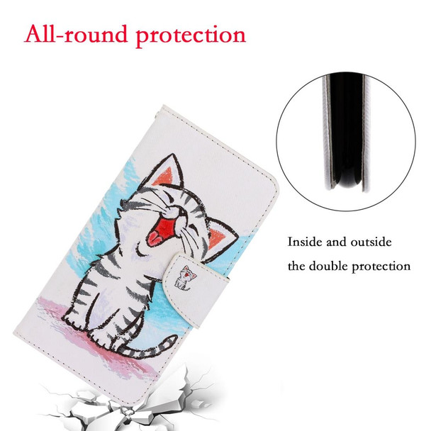 Vivo Y17 / Y12 / Y15 3D Colored Drawing Horizontal Flip PU Leather Case with Holder & Card Slots & Wallet(Red Mouth Cat)