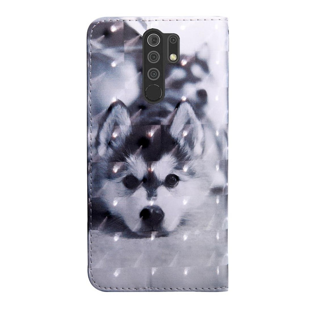 Xiaomi Redmi 9 3D Painting Pattern Coloured Drawing Horizontal Flip PU Leather Case with Holder & Card Slots & Wallet & Lanyard(Husky)