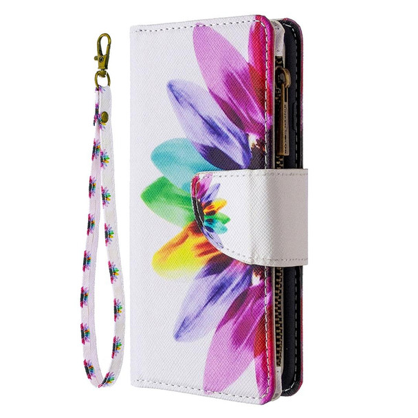 Xiaomi Redmi Note 9 Colored Drawing Pattern Zipper Horizontal Flip Leather Case with Holder & Card Slots & Wallet(Sun Flower)