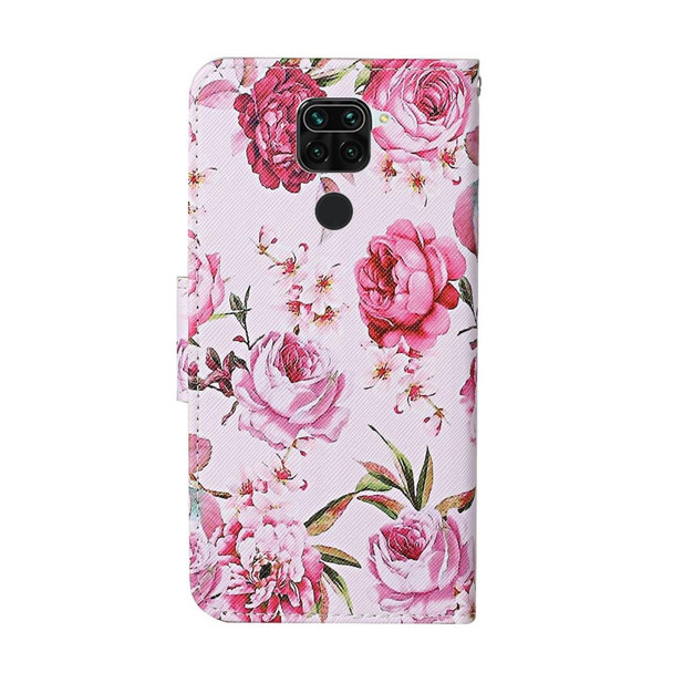 Xiaomi Redmi Note 9 Colored Drawing Pattern Horizontal Flip Leather Case with Holder & Card Slots & Wallet(Peony)