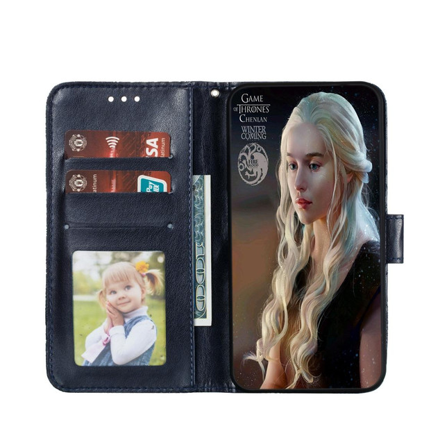 Xiaomi Redmi K30 Lace Flower Embossing Pattern Horizontal Flip Leather Case with Holder & Card Slots & Wallet & Photo Frame & Lanyard(Dark Blue)