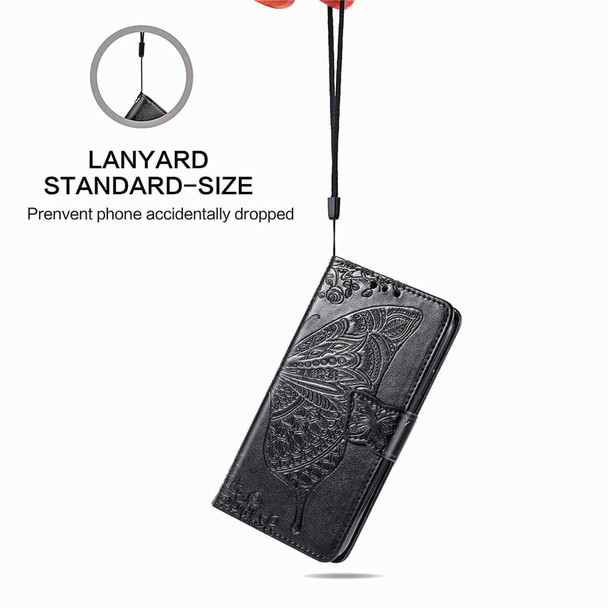 Xiaomi Redmi Note 8T Butterfly Love Flower Embossed Horizontal Flip Leather Case with Bracket Lanyard Card Slot Wallet(Black)