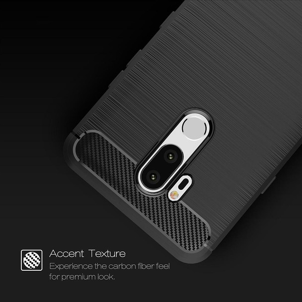 LG G7 ThinQ Brushed Texture Carbon Fiber Shockproof TPU Protective Back Case (Black)