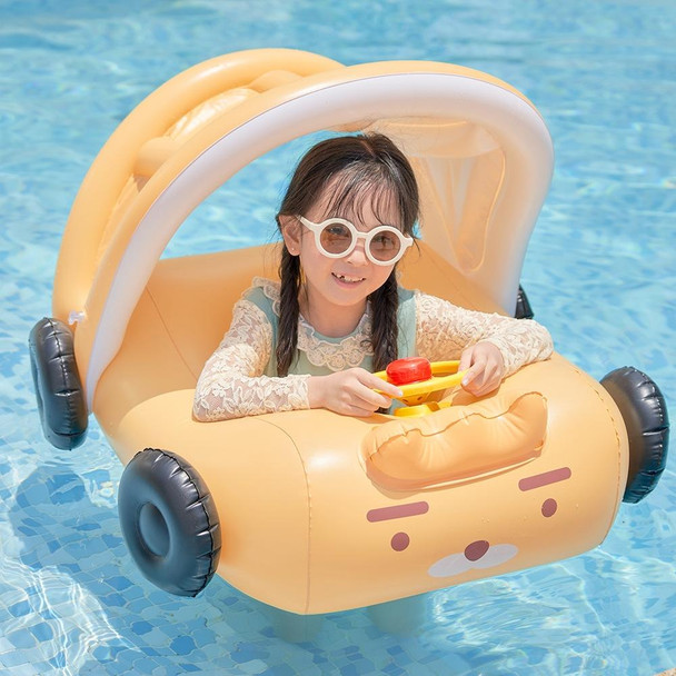 Removable Sunshade Car Shape Inflatable Pool Float Swimming Ring Baby Float Seat(Yellow )