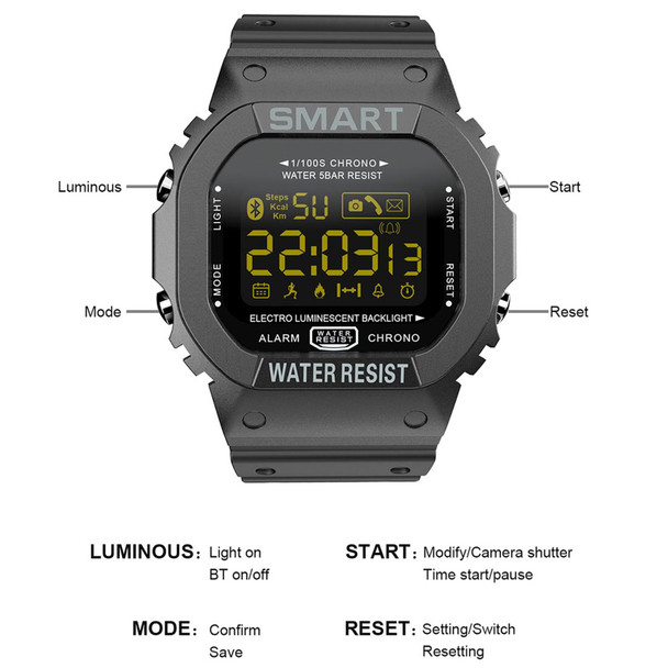 Lokmat MK22 1.21 inch FSTN LCD Screen 50m Waterproof Smart Watch, Support Information Reminder / Remote Camera / Sport Record(Black)