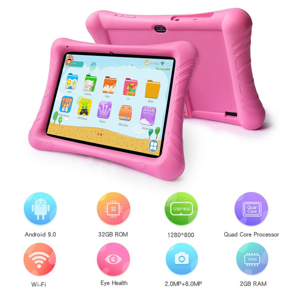 Qunyico Y10 Kids Tablet PC, 10.1 inch, 2GB+32GB, Android 10 Allwinner A100 Quad Core CPU, Support 2.4G WiFi / Bluetooth, Global Version with Google Play, US Plug (Pink)