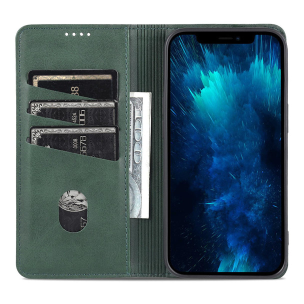 AZNS Magnetic Calf Texture Flip Leatherette Phone Case - iPhone 14 Pro Max(Dark Green)