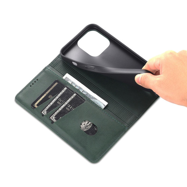 AZNS Magnetic Calf Texture Flip Leatherette Phone Case - iPhone 14 Pro Max(Dark Green)