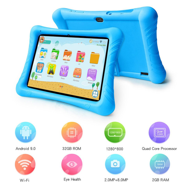 Qunyico Y10 Kids Tablet PC, 10.1 inch, 2GB+32GB, Android 10 Allwinner A100 Quad Core CPU, Support 2.4G WiFi / Bluetooth, Global Version with Google Play, US Plug (Blue)