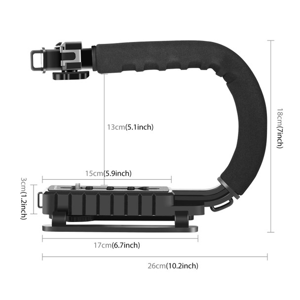 PULUZ U/C Shape Portable Handheld DV Bracket Stabilizer + Video Shotgun Microphone Kit with Cold Shoe Tripod Head  for All SLR Cameras and Home DV Camera