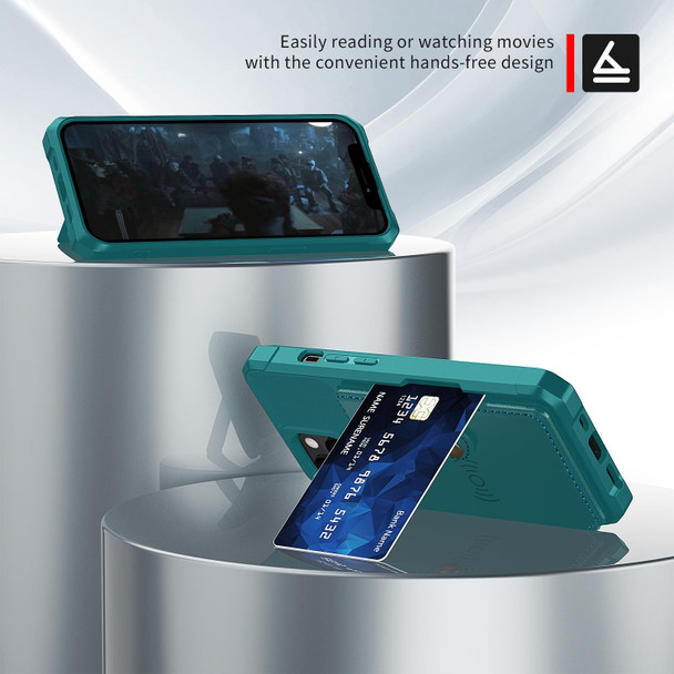 Magnetic Wallet Card Bag Leather Case - iPhone 13(Cyan)