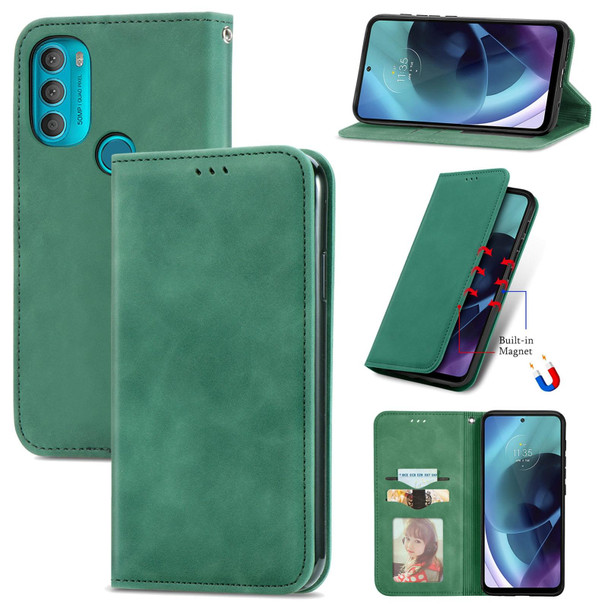 Motorola Moto G71 Retro Skin Feel Magnetic Horizontal Flip Leather Phone Case(Green)