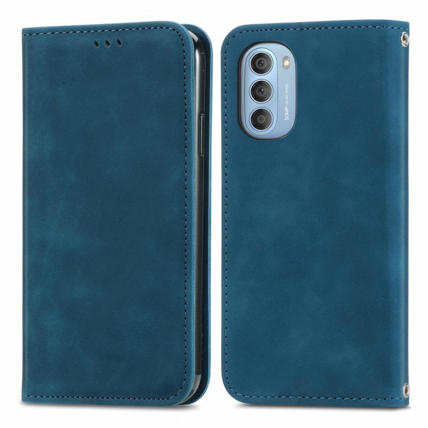 Motorola Moto G51 Retro Skin Feel Magnetic Horizontal Flip Leather Phone Case(Blue)