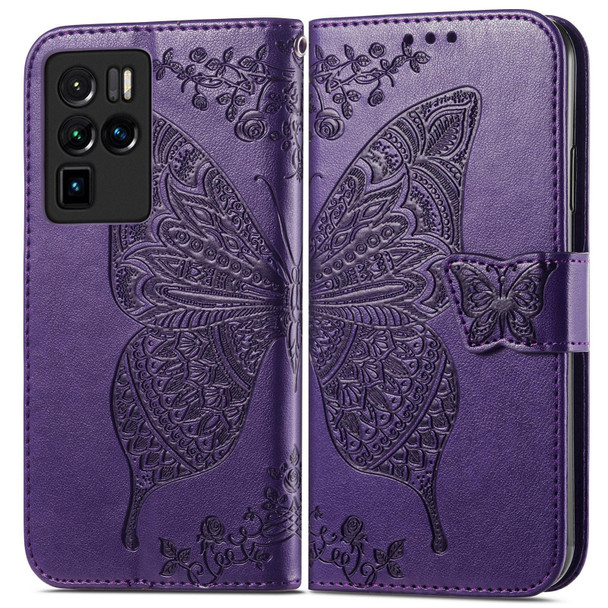 ZTE Nubia Z30 Pro Butterfly Love Flower Embossed Horizontal Flip Leather Case with Holder & Card Slots & Wallet & Lanyard(Dark Purple)