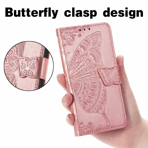 ZTE Axon 30 5G Butterfly Love Flower Embossed Horizontal Flip Leather Case with Holder & Card Slots & Wallet & Lanyard(Rose Gold)