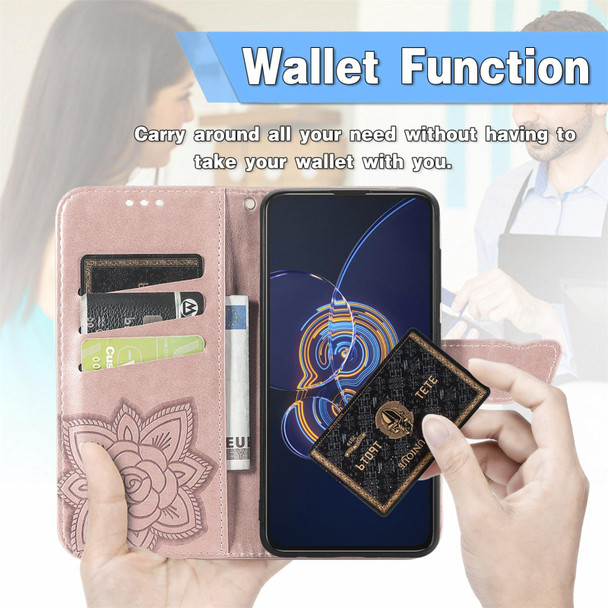 Asus Zenfone 8 Flip Butterfly Love Flower Embossed Horizontal Flip Leatherette Case with Holder & Card Slots & Wallet & Lanyard(Rose Gold)