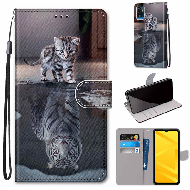 ZTE Blade A71 Coloured Drawing Cross Texture Horizontal Flip PU Leather Case with Holder & Card Slots & Wallet & Lanyard(Cat Becomes Tiger)