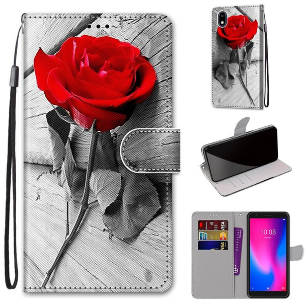 ZTE Blade A3 2020 Coloured Drawing Cross Texture Horizontal Flip PU Leather Case with Holder & Card Slots & Wallet & Lanyard(Wood Red Rose)