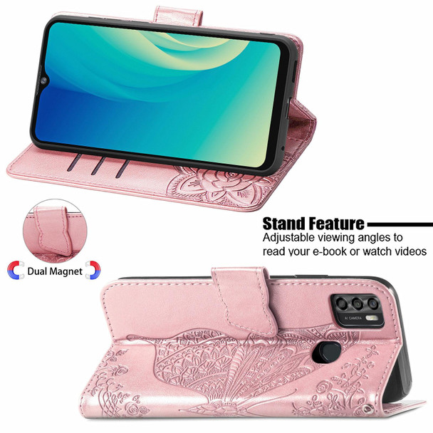 ZTE Blade A7S 2020 Butterfly Love Flowers Embossed Horizontal Flip Leather Case with Holder & Card Slots & Wallet & Lanyard(Rose Gold)