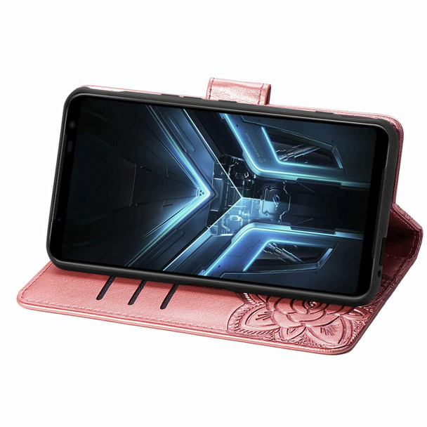 Asus ROG Phone 3 ZS661KS Butterfly Love Flower Embossed Horizontal Flip Leatherette Case with Bracket / Card Slot / Wallet / Lanyard(Rose Gold)