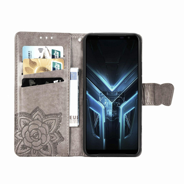 Asus ROG Phone 3 ZS661KS Butterfly Love Flower Embossed Horizontal Flip Leatherette Case with Bracket / Card Slot / Wallet / Lanyard(Gray)