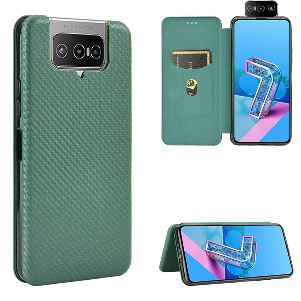 Asus Zenfone 7 ZS670KS / Zenfone 7 Pro ZS671KS Carbon Fiber Texture Magnetic Horizontal Flip TPU + PC + PU Leatherette Case with Card Slot & Lanyard(Green)