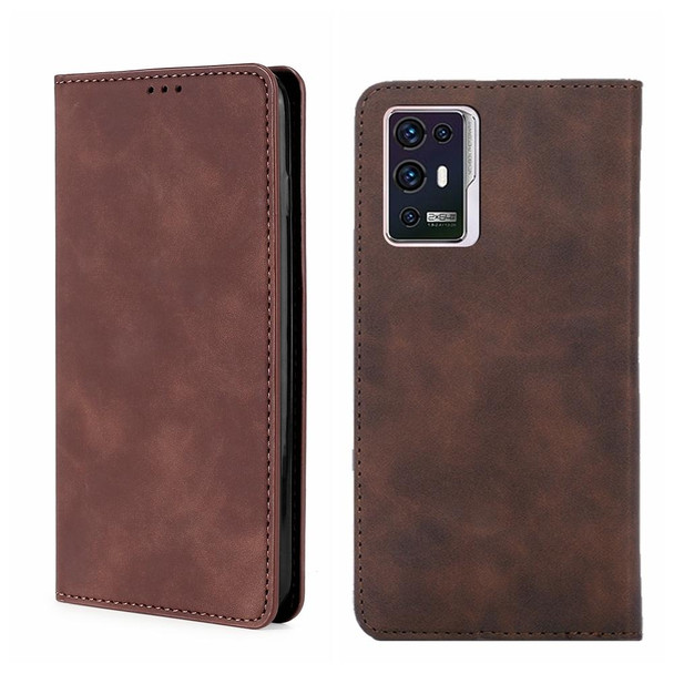 ZTE Axon 30 Pro 5G Skin Feel Magnetic Flip Leather Phone Case(Dark Brown)