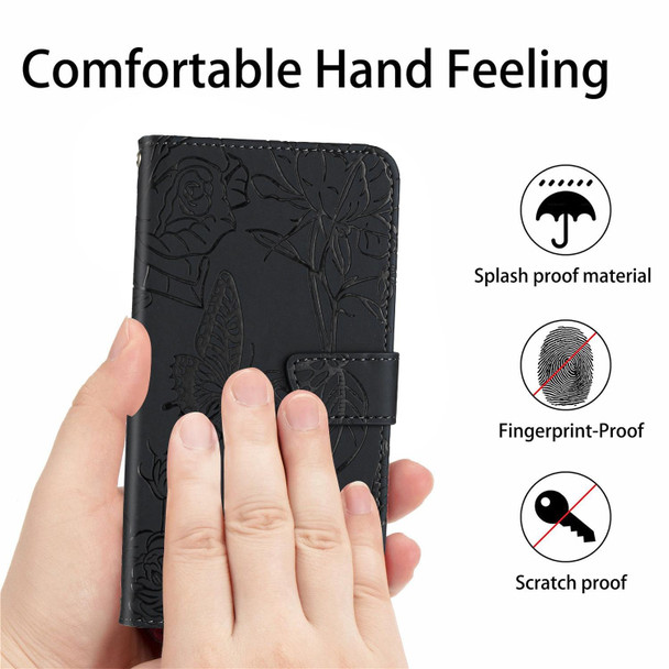 Xiaomi Redmi Note 10 5G Skin Feel Butterfly Peony Embossed Leather Phone Case(Black)