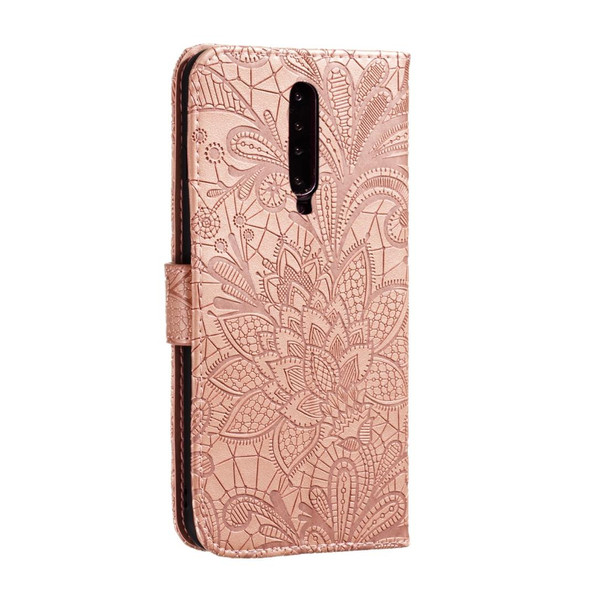 Xiaomi Redmi K30 Lace Flower Embossing Pattern Horizontal Flip Leather Case with Holder & Card Slots & Wallet & Photo Frame & Lanyard(Rose Gold)