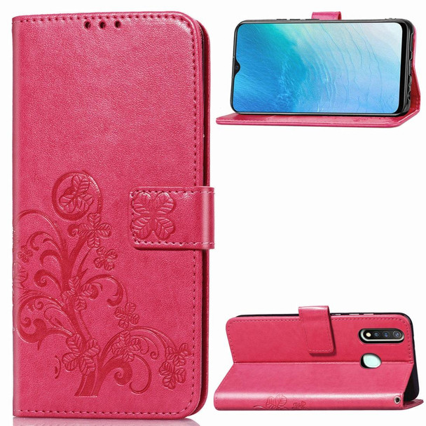 Vivo Y19 Four-leaf Clasp Embossed Buckle Mobile Phone Protection Leather Case with Lanyard & Card Slot & Wallet & Bracket Function(Magenta)