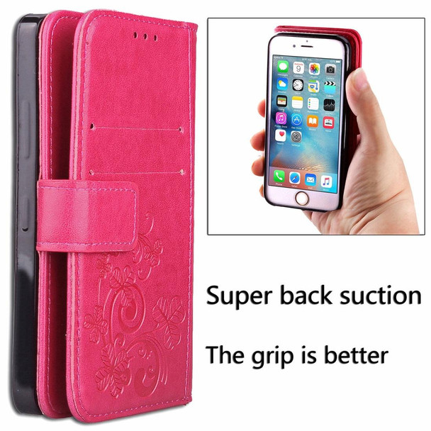 Vivo Y19 Four-leaf Clasp Embossed Buckle Mobile Phone Protection Leather Case with Lanyard & Card Slot & Wallet & Bracket Function(Magenta)