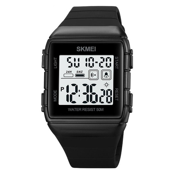 SKMEI 1960 Stainless Steel Buckle Silicone Strap Waterproof Electronic Watch(Black and White Machine)