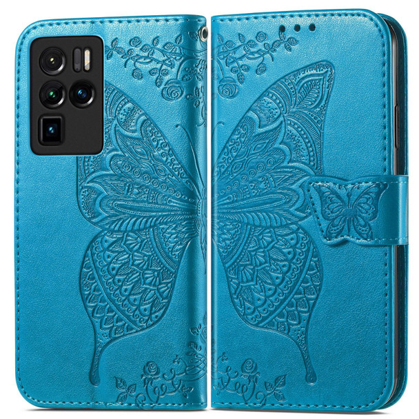 ZTE Nubia Z30 Pro Butterfly Love Flower Embossed Horizontal Flip Leather Case with Holder & Card Slots & Wallet & Lanyard(Blue)