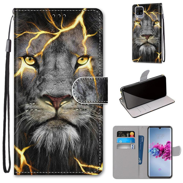 ZTE Axon 11 5G Coloured Drawing Cross Texture Horizontal Flip PU Leather Case with Holder & Card Slots & Wallet & Lanyard(Fission Lion)