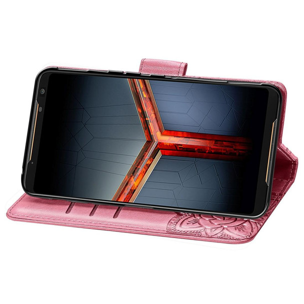 Asus ROG Phone II 2 ZS660K Butterfly Love Flowers Embossing Horizontal Flip Leatherette Case with Holder & Card Slots & Wallet & Lanyard(Pink)