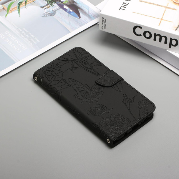 Asus ROG Phone 5 ZS673KS Skin Feel Butterfly Peony Embossed Leatherette Phone Case(Black)