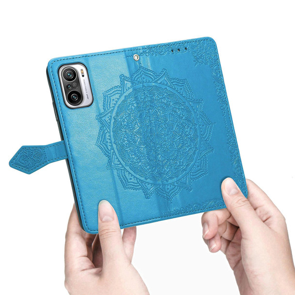 Halfway Mandala Embossing Pattern Horizontal Flip Leather Case with Holder & Card Slots & Wallet & Lanyard - Xiaomi Redmi Note 10 Pro(Blue)