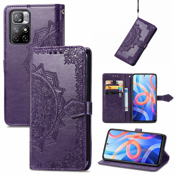 Mandala Flower Embossed Flip Leather Phone Case - Xiaomi Redmi Note 11(Purple)