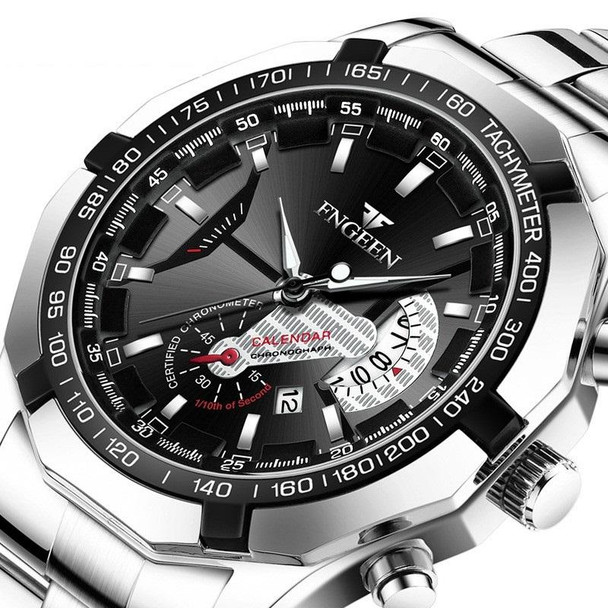 FNGEEN S001 Men Waterproof Watch Calendar Watch(Black Leatherette Black Steel Black Surface)