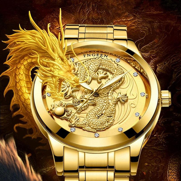 FNGEEN S666 Waterproof Luminous Watch Quartz Ultra-Thin Dragon Or Phoenix Pattern Couple Watch((Phoenix) Brown Leatherette Gold White )