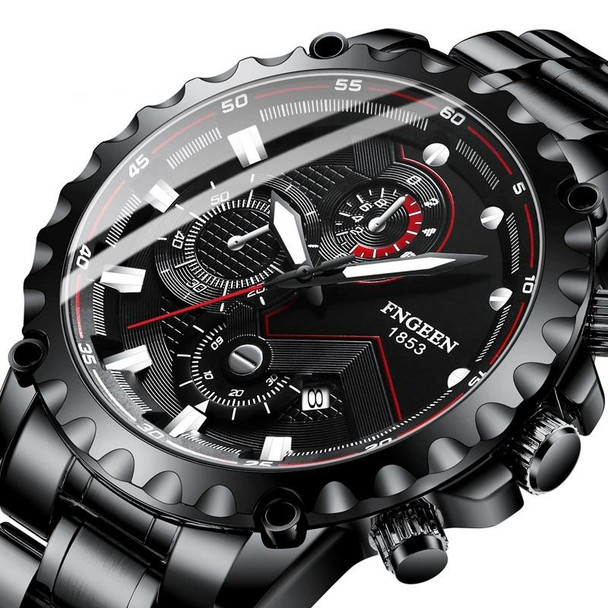 FNGEEN 5757 Men Waterproof Sports Fashion Stainless Steel Watch(Black Leatherette White Steel Black Surface)
