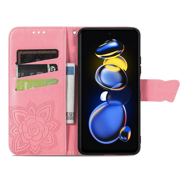 Xiaomi Redmi Note 11T Butterfly Love Flower Embossed Horizontal Flip Leather Phone Case(Pink)