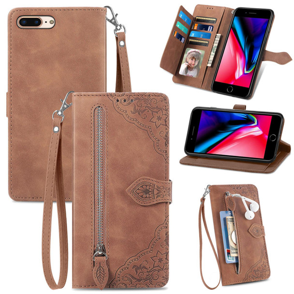 Embossed Flower Shockproof Leatherette Phone Case - iPhone SE 2022 / SE 2020 / 8 / 7(Brown)