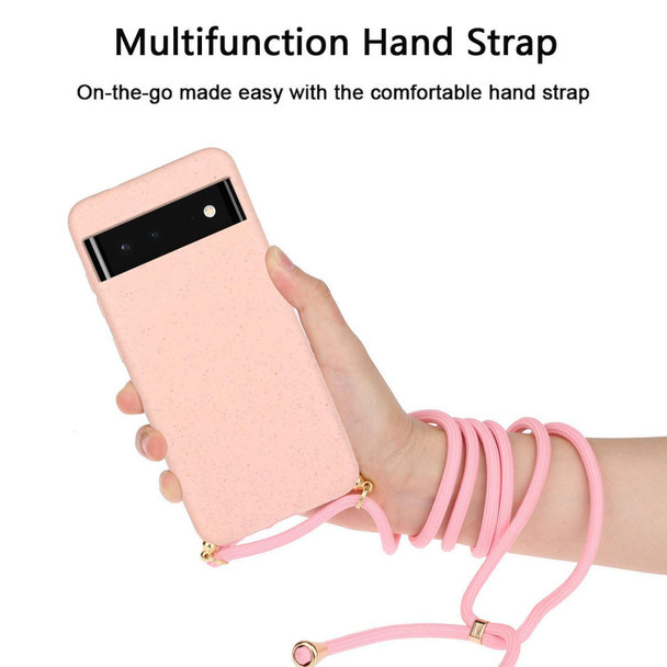 Google Pixel 6 Pro Wheat Straw Material + TPU Protective Case with Lanyard(Pink)