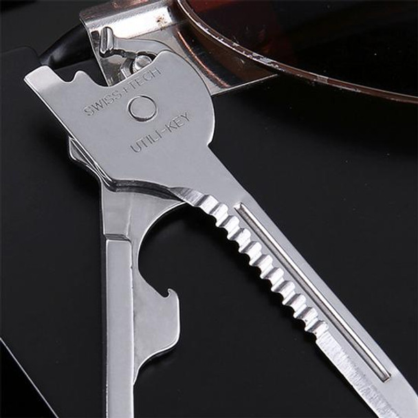 SWISS+TECH Stainless Steel 6 in 1 Multi-function Outdoor Key Chain, Foldable Mini Tools Key Ring