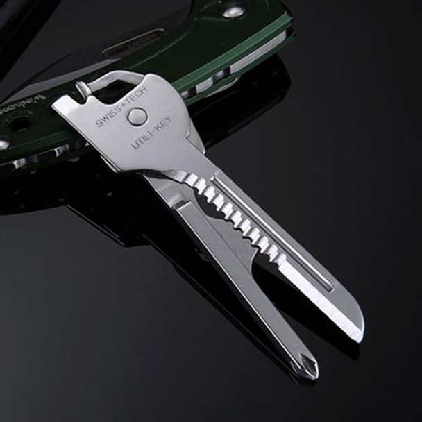 SWISS+TECH Stainless Steel 6 in 1 Multi-function Outdoor Key Chain, Foldable Mini Tools Key Ring