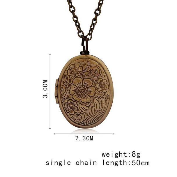 Vintage Antique Bronze Floral Patterns Carved Oval Locket Picture Memento Photos Box Necklace